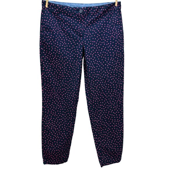 Talbots Women Weekend Chino Navy Blue Pink Polka Dot Relaxed Fit Size 10 - Picture 2 of 13